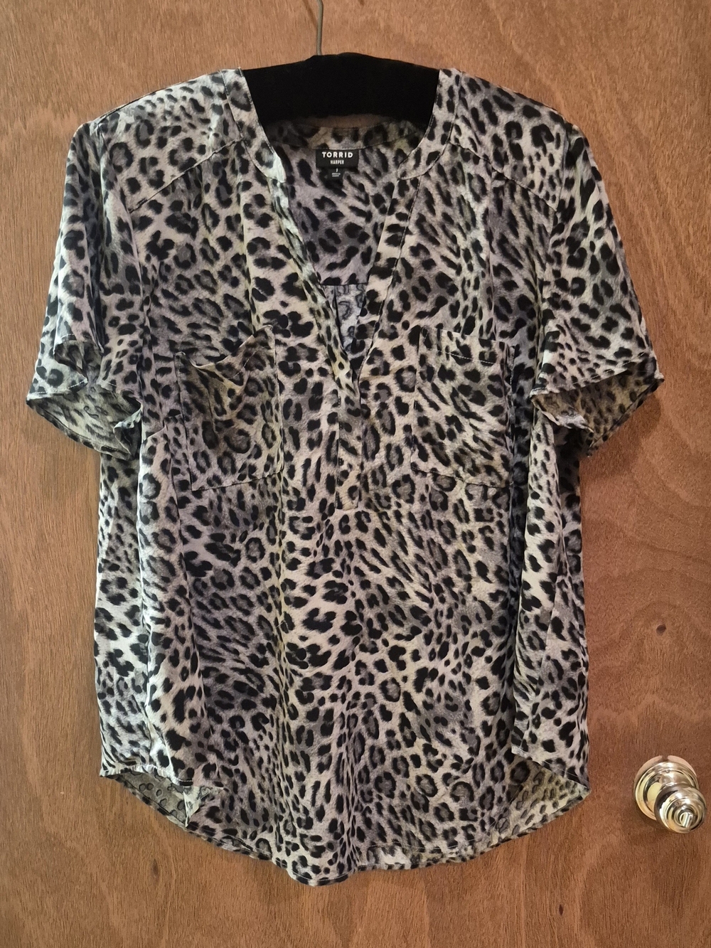 torrid Black,Tan and Gray Leopard Print V-Neck Blouse